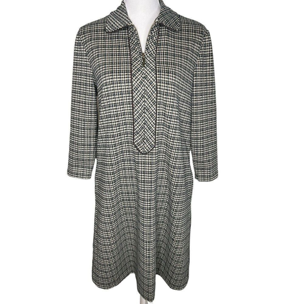 J. Mclaughlin Shirt Dress Long Sleeve Collared V-Neck Tweed Herringbone Size S